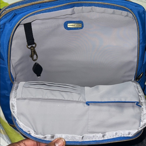 Travelon Royal Blue Crossbody Messenger Bag with Gold Hardware - Picture 10 of 13